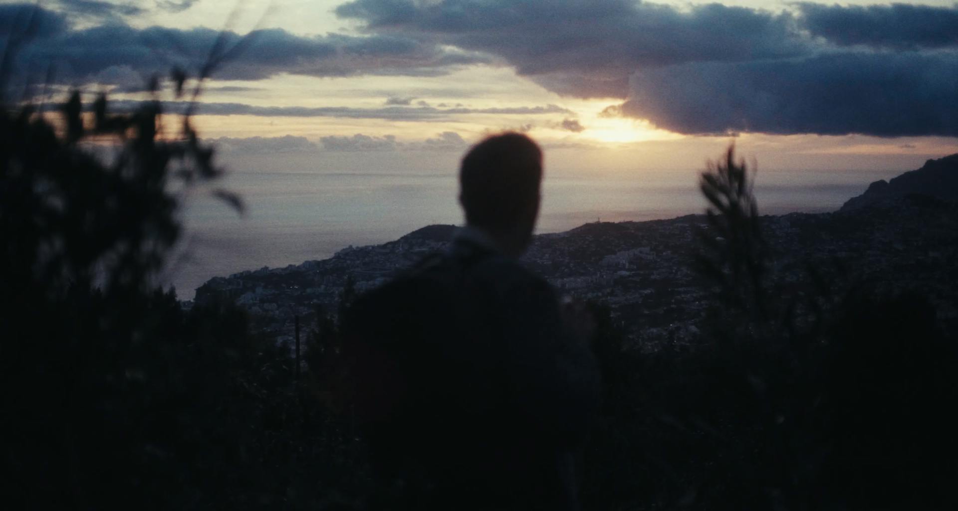 a man standing on top of a lush green hillside