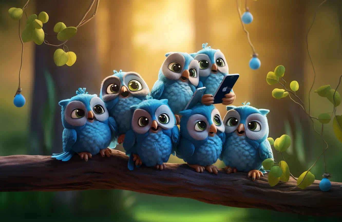 a group of owls sitting on top of a tree branch